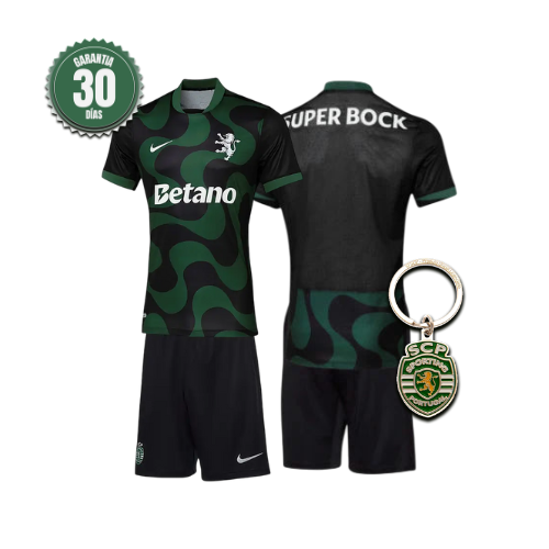 Conjunto Infantil Sporting Alternativa Preta 2025/26 - LANÇAMENTO! 🔥💚